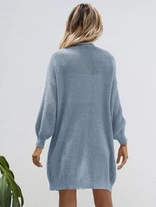 SHEIN LUNE Open Front Rib-knit Cardigan - Dusty Blue - View 2