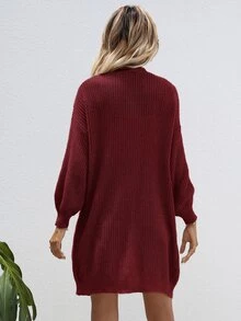 SHEIN LUNE Open Front Rib-knit Cardigan - Burgundy - View 2