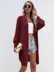 SHEIN LUNE Open Front Rib-knit Cardigan - Burgundy - View 4