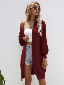SHEIN LUNE Open Front Rib-knit Cardigan - Burgundy - View 5