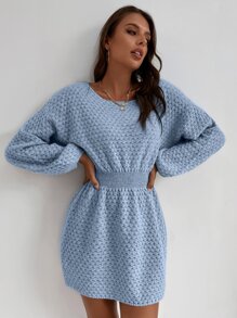 SHEIN LUNE 蝙蝠袖束腰毛衣裙 - 淺藍色 - 查看 6