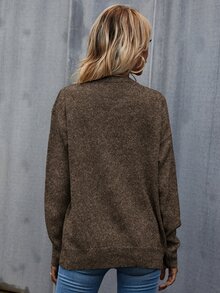 SHEIN LUNE 素色落肩袖套頭毛衣 - 駝色 - 查看 2
