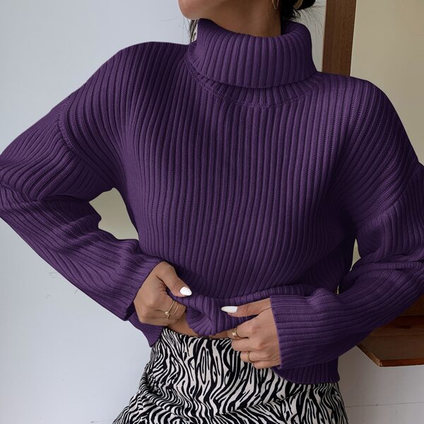 

High Neck Drop Shoulder Sweater, Purple