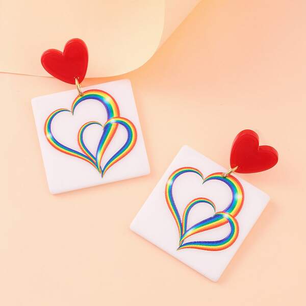 

Heart Pattern Geometric Drop Earrings, Multicolor