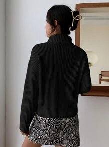 RosyDaze High Neck Drop Shoulder Jumper - Black - View 2