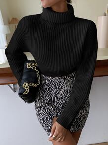 RosyDaze High Neck Drop Shoulder Jumper - Black - View 3