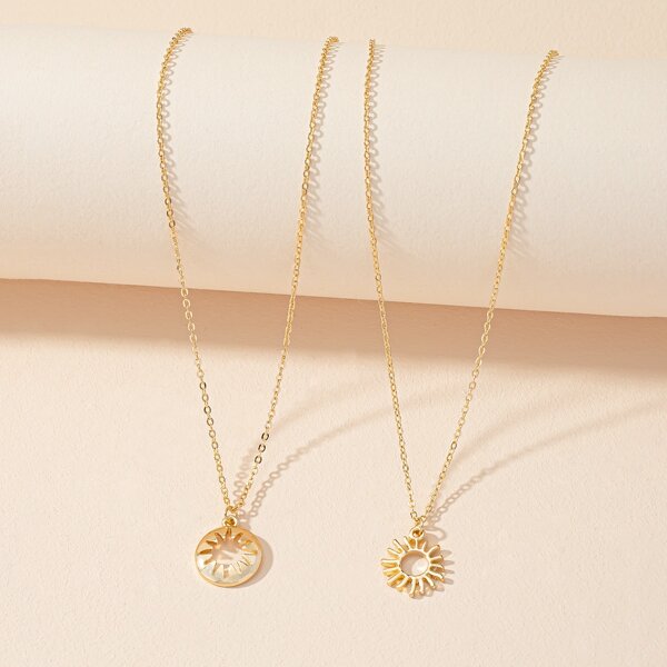 

2pcs Sun Charm Necklace, Gold