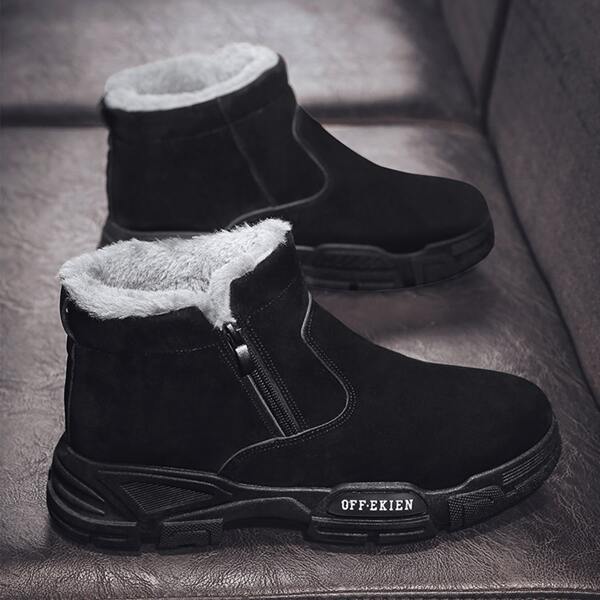 

Men Letter Graphic Plush Inside Boots, Black