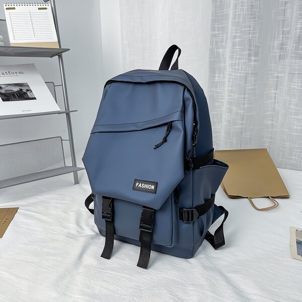 

Boys Letter Patch Large Capacity Backpack, Blue