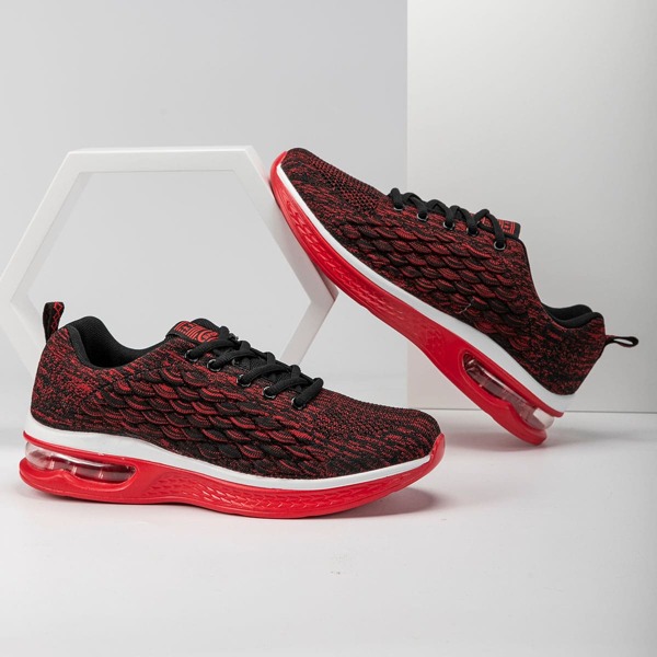 

Men Lace-up Front Fish Scale Sneakers, Red
