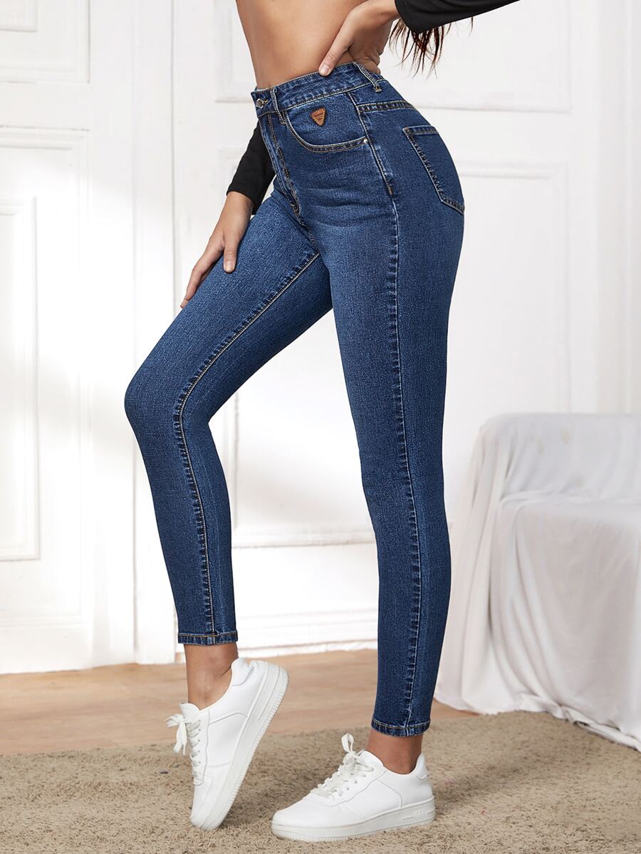 RueChic Jeans ajustados con diseño de parche de talle alto