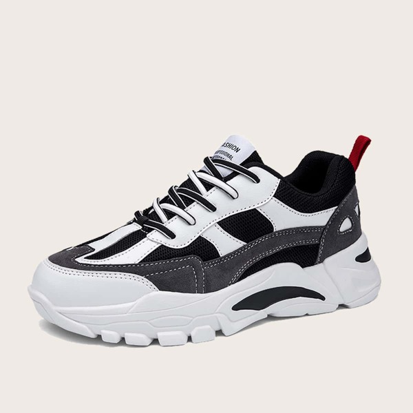 

Men Colorblock Lace-up Front Chunky Sneakers, Black and white