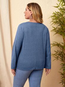 EMERY ROSE 大碼褶皺面料細節捲邊袖T恤 - 藍色 - 查看 2