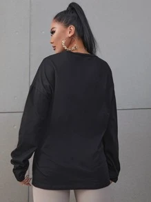 SHEIN SXY Letter Graphic Drop Shoulder Tee - Black - View 2