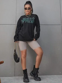 SHEIN SXY Letter Graphic Drop Shoulder Tee - Black - View 4