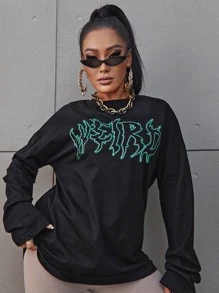 SHEIN SXY Letter Graphic Drop Shoulder Tee - Black - View 5