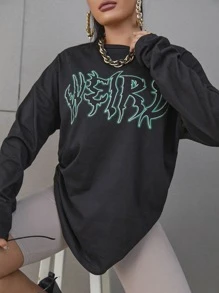 SHEIN SXY Letter Graphic Drop Shoulder Tee - Black - View 6