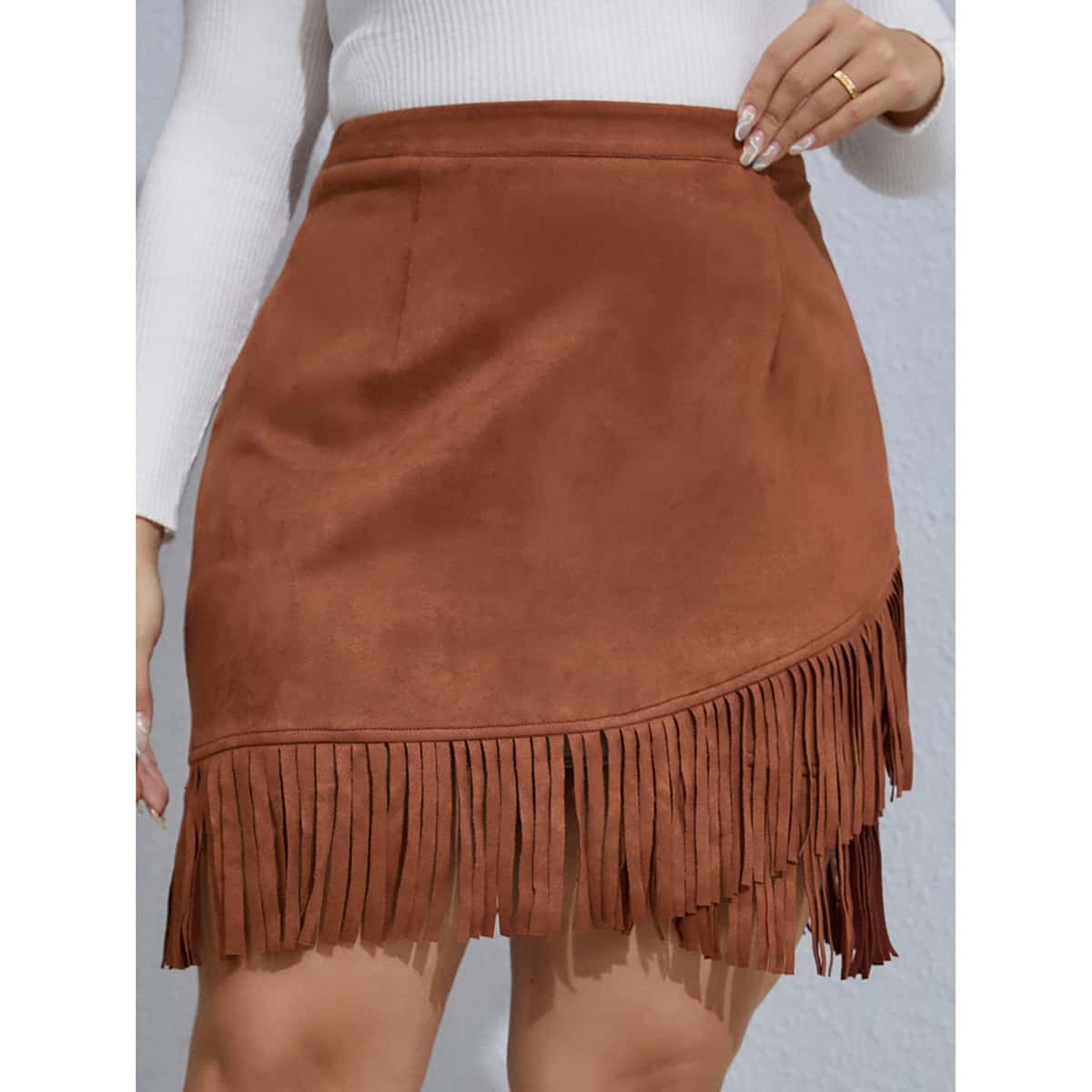 размера плюс Юбка с бахромой из замши