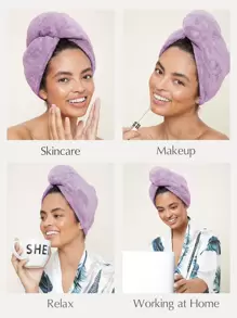 SHEIN Basic living 2nd Generation Quick Dry Microfiber Hair Towel, For Hair/Face/Body Christmas For Holiday Gift Giving Home Bathroom Decor - Purple - View 4