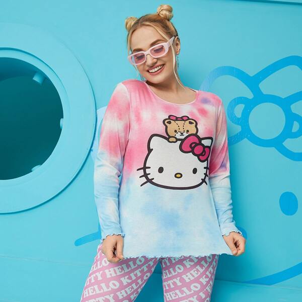 

Plus Tie Dye and Cartoon Graphic Tee, Multicolor