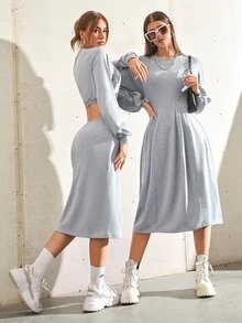 1 pieza Vestido sudadera con abertura trasera - Gris Claro - Ver 3