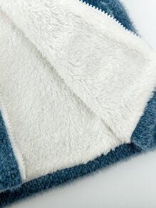 SHEIN 小男童恐龍刺繡翻蓋口袋絨毛內襯連帽粗花呢花呢外套 - 霧霾藍 - 查看 3