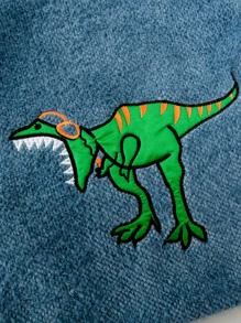 SHEIN 小男童恐龍刺繡翻蓋口袋絨毛內襯連帽粗花呢花呢外套 - 霧霾藍 - 查看 4