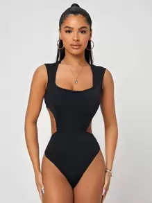 SHEIN SXY Cut Out Slim Fit Bodysuit - Black - View 1
