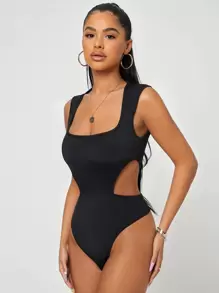 SHEIN SXY Cut Out Slim Fit Bodysuit - Black - View 3