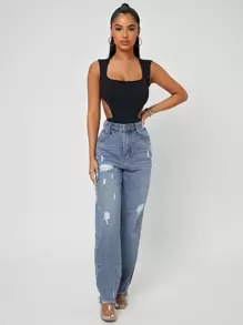 SHEIN SXY Cut Out Slim Fit Bodysuit - Black - View 4