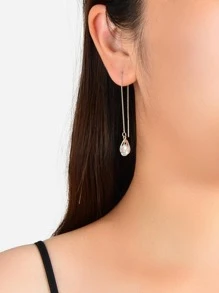 方晶鋯石水滴形耳墜 - 銀色 - 查看 2