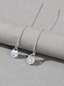 方晶鋯石水滴形耳墜 - 銀色 - 查看 3