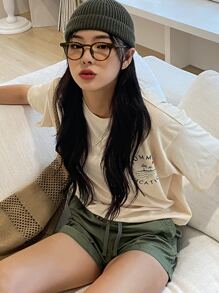 DAZY 太陽與字母圖形t恤 - 卡其色 - 查看 2