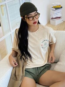 DAZY 太陽與字母圖形t恤 - 卡其色 - 查看 5