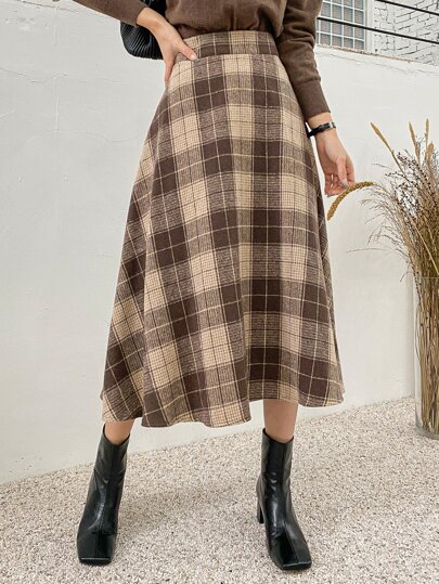 DAZY High Waist Plaid A-Line Skirt Fall,Winter