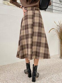 DAZY High Waist Plaid A-Line Skirt Fall,Winter