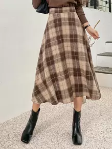 DAZY High Waist Plaid A-Line Skirt Fall,Winter