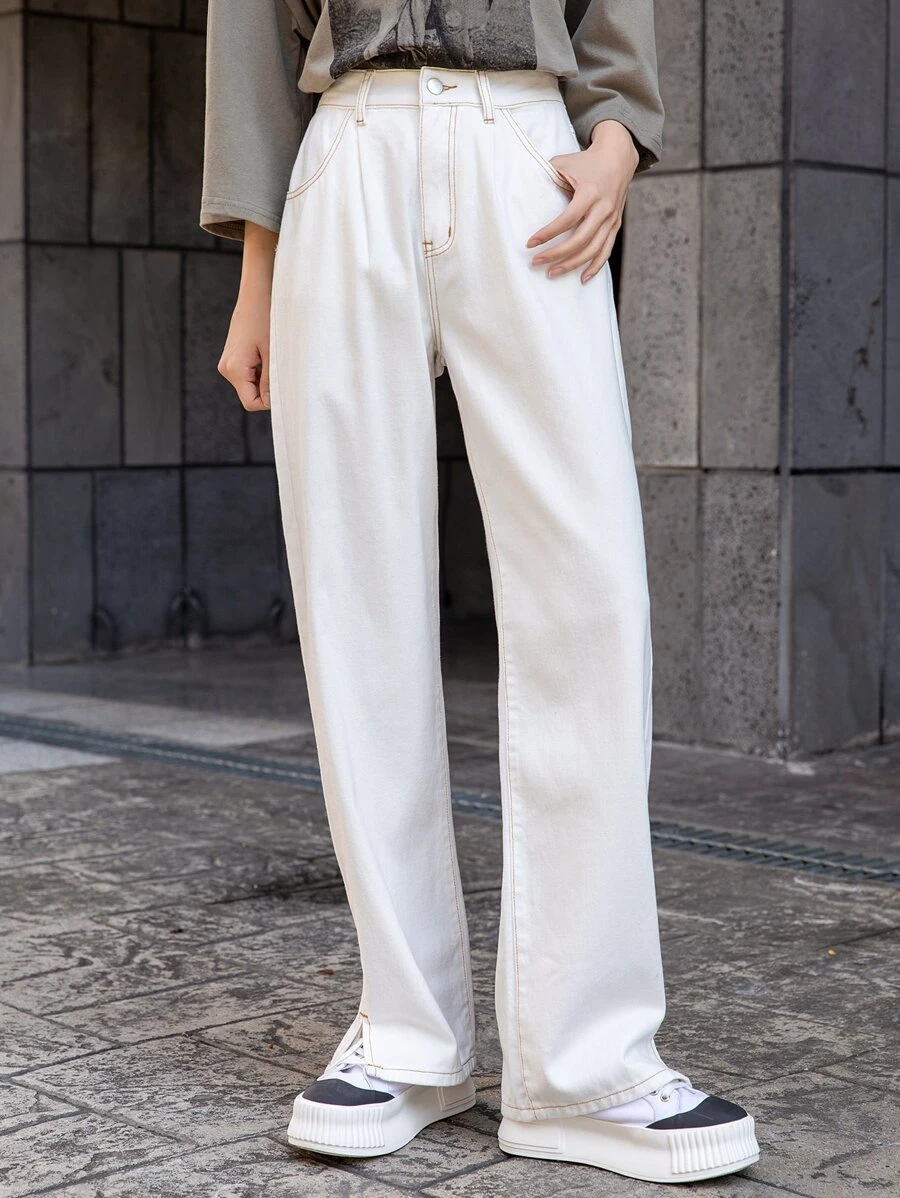DAZY ハイウエスト ストレートパンツ スプリットヘム