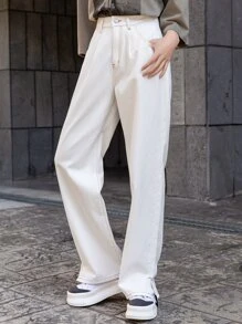 DAZY ハイウエスト ストレートパンツ スプリットヘム