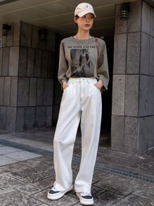 DAZY ハイウエスト ストレートパンツ スプリットヘム