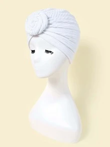 花朵裝飾頭巾帽 - 白色 - 查看 1