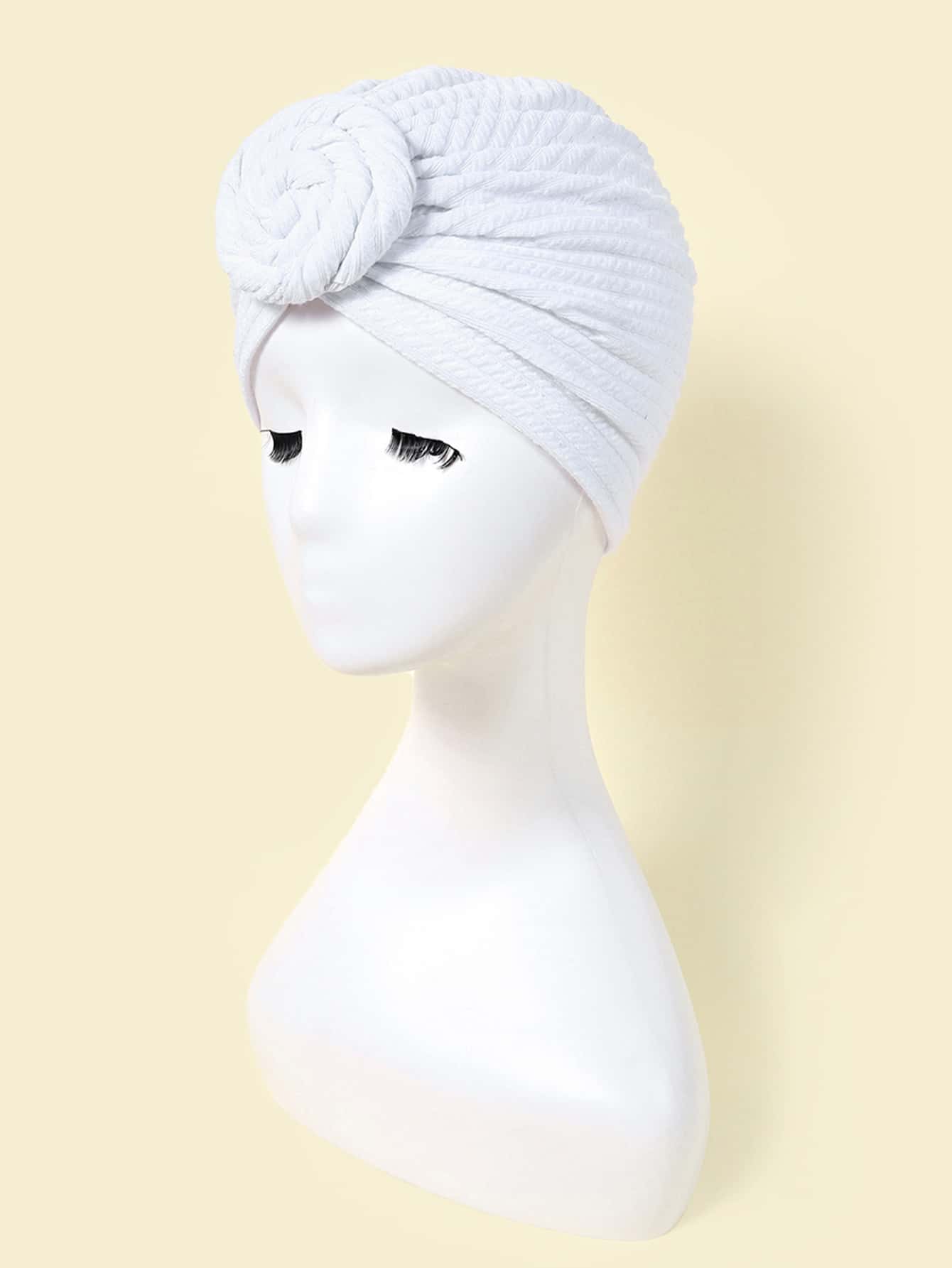 花朵裝飾頭巾帽 - 白色 - 查看 1