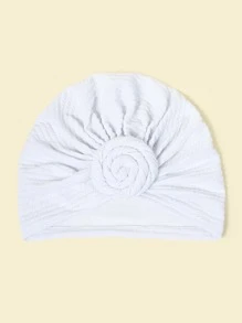 花朵裝飾頭巾帽 - 白色 - 查看 2