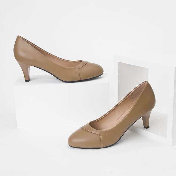 

Minimalist Mid Heeled Court Heels, Khaki