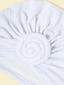花朵裝飾頭巾帽 - 白色 - 查看 3