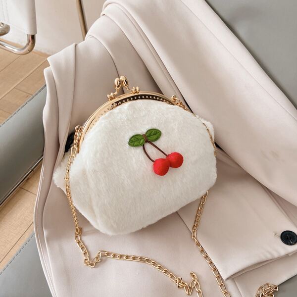 

Girls Cherry Decor Chain Dome Bag, White