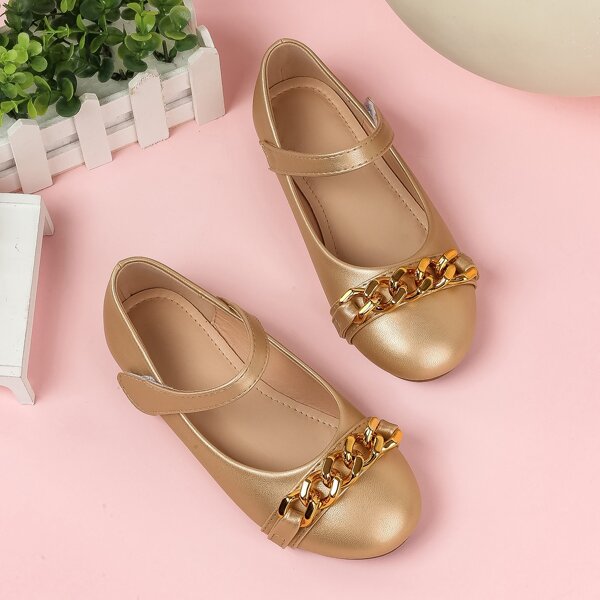 

Girls Chain Decor Mary Jane Flats, Gold