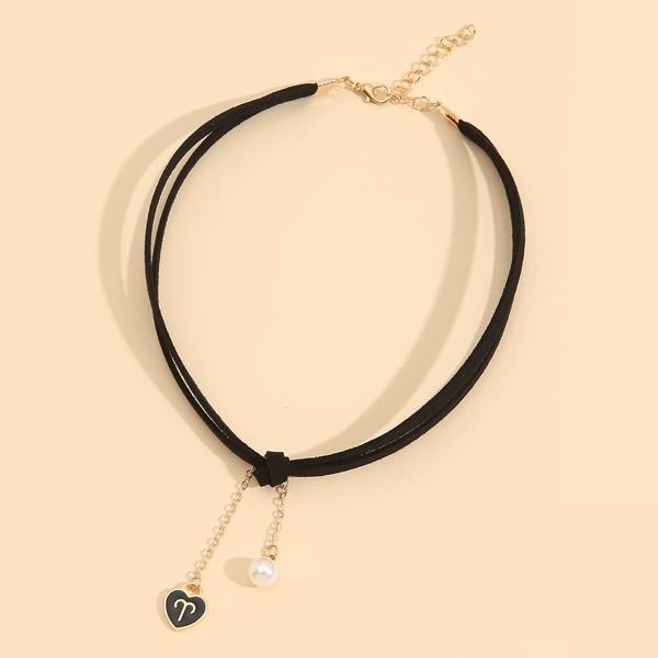 

Constellation Pattern Heart Charm Choker, Black