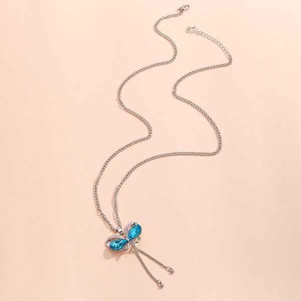 

Rhinestone Butterfly Charm Necklace, Baby blue