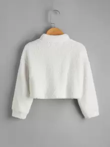 SHEIN Young Girl Solid Drop Shoulder Teddy Pullover - White - View 2